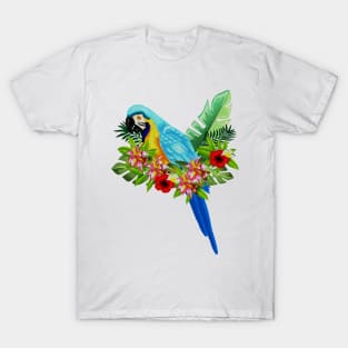 Blue Tropical Parrot Floral T-Shirt